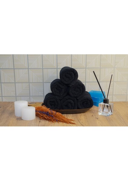 Siyah Pamuklu El ve Yüz Havlusu Seti 6'lı 30X50, Spor, Mutfak, Misafir Kullanım Için fırsatları