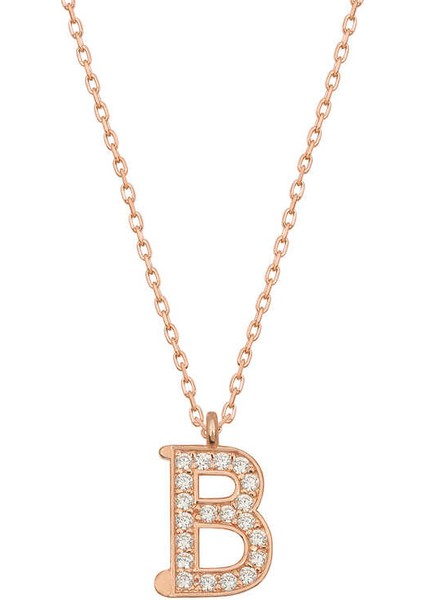 925 Ayar Gümüş Rose B Harfi Kadın Gümüş Kolye (T6724) (7474)