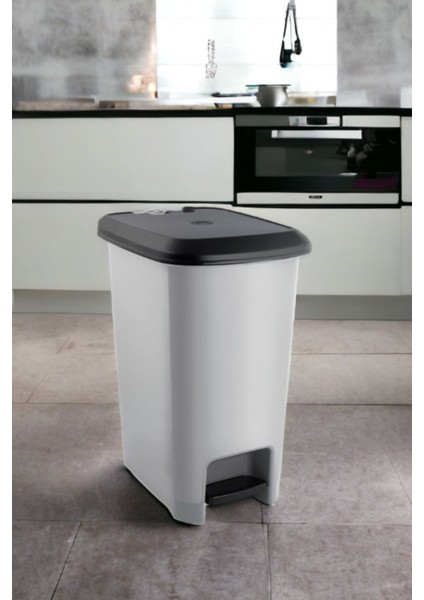 15 Litre Pedallı Gri Çöp Kovası, Slim Metalik Tasarım