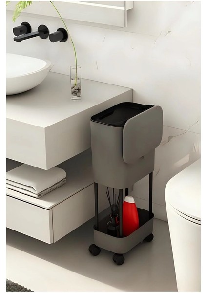 15 Litre Antrasit Tekerlekli Kapaklı Çöp Kovası, Çok Renkli, Mutfak ve Banyo Kullanımı