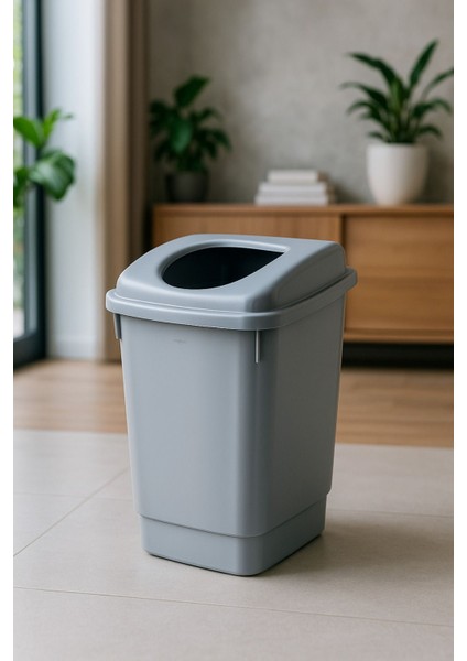 Metalik Gri 27 Litre Banyo ve Geri Dönüşüm Çöp Kovası