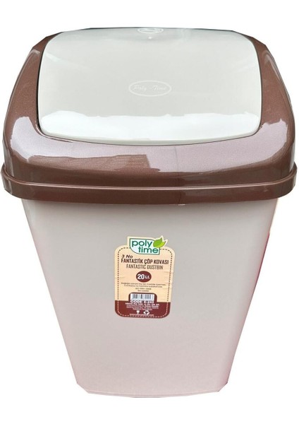 Sallanır Kapaklı Çöp Kutusu, 20L, Krem, Ofis, Banyo, Mutfak, Bahçe, 47X30X23 cm