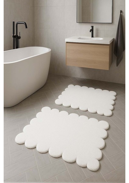 Peluş Beyaz Halı ve Banyo Paspası Seti, Şık ve Yumuşak Dokunuş