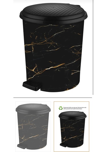 Şık Siyah Mermer Desenli Iç Kova Çöp Kovası 25 Litre