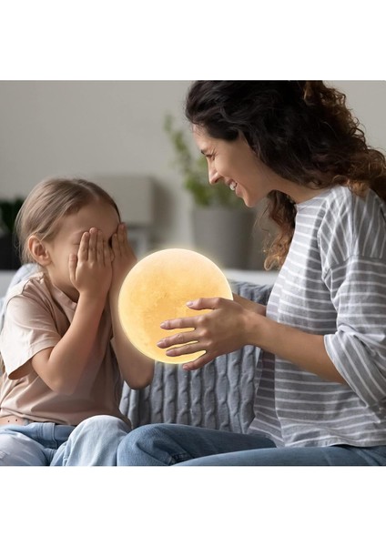 3D Ay Gece Lambası, 36 cm Çap, Sıcak Sarı Işık, Dekoratif ve Şık Tasarım indirimleri
