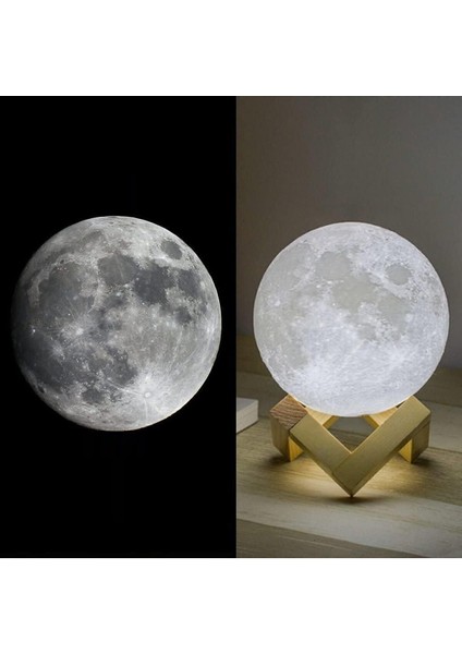 3D Ay Gece Lambası, 36 cm Çap, Sıcak Sarı Işık, Dekoratif ve Şık Tasarım