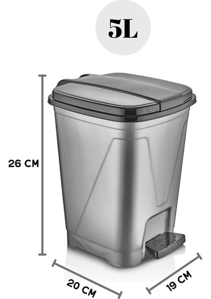 5 Litre Koyu Gri Kare Pedallı Çöp Kovası, Mutfak, Banyo ve Ofis Için Pratik Kullanım modelleri