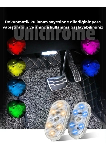 Mini 6 LED Dokunmatik Rgb Şarjlı Ayak Altı ve Torpido Işık Gri modelleri