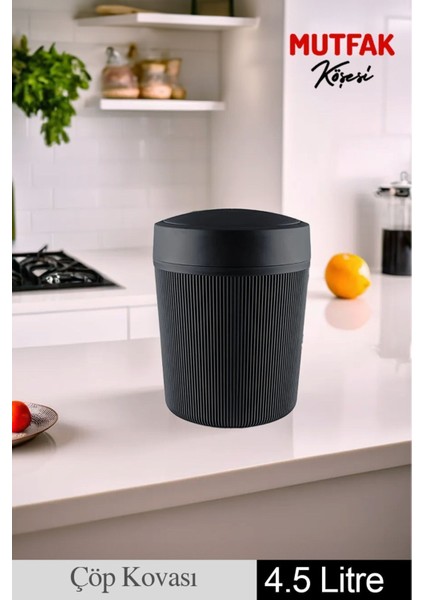 4,5 Litre Siyah Çöp Kovası, Banyo, Mutfak, Ofis Için Şık ve Kullanışlı