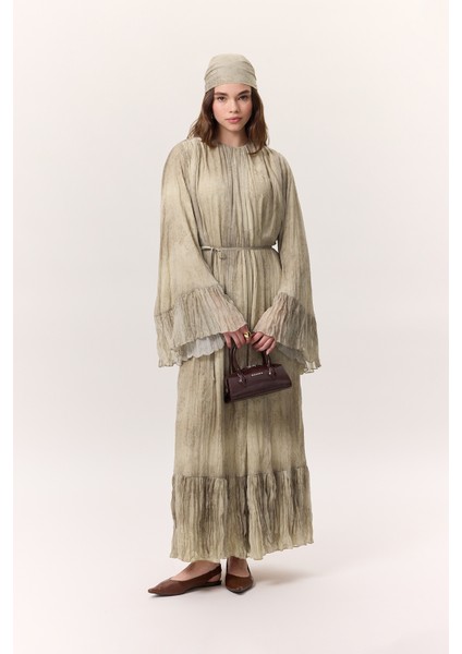 Desenli Crushlı Katlı Elbise Ruby