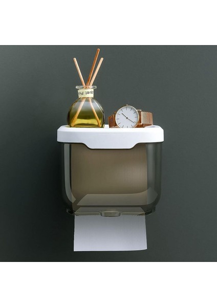 Raflı Kapalı Yapışkanlı Tuvalet Kağıdı ve Peçete Askısı, Renkli ve Kullanışlı Araç