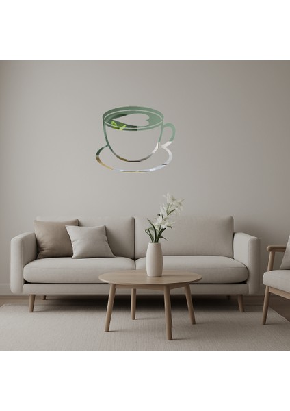 Kalp Figürlü Cappuccino Fincanı Dekoratif Aynalı Tablo - 12701-3627