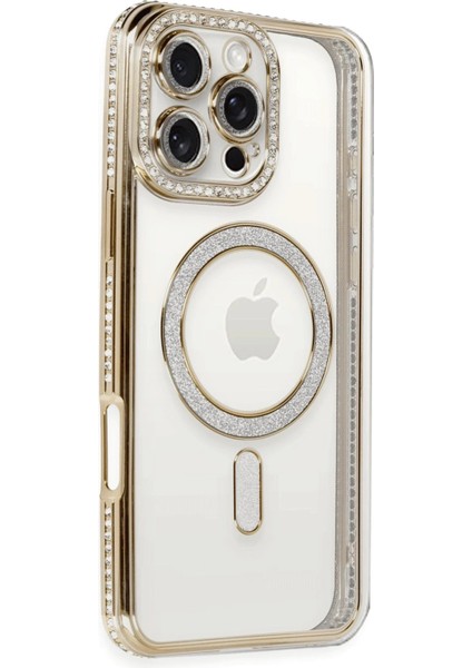 iPhone 16 Pro Kılıf Joke Simli Magneticsafe Kılıf - Gold - 14234-1785
