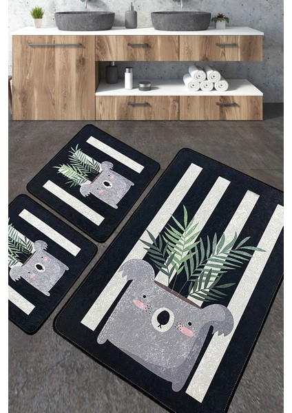 Çok Renkli 3'lü Yıkanabilir Kaymaz Banyo Halısı Seti