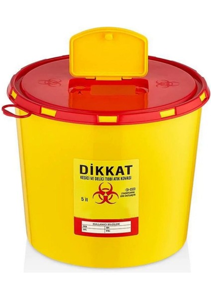 5 Litre Tıbbi Atık Kovası, Güvenli ve Dayanıklı, Sarı Renk