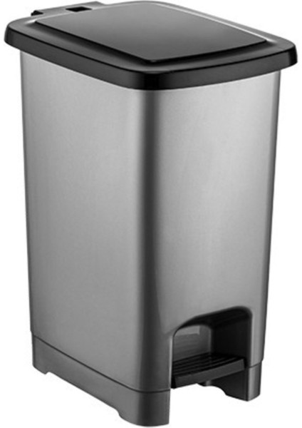 Şık Metalize Slim Pedallı 10 Litre Çöp Kovası, Gri Renk