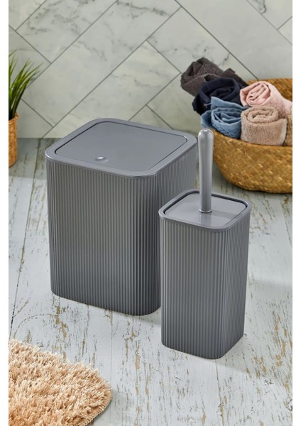 Kare 2'li Çöp Kovası ve Fırça Seti, Koyu Gri, 5l modelleri