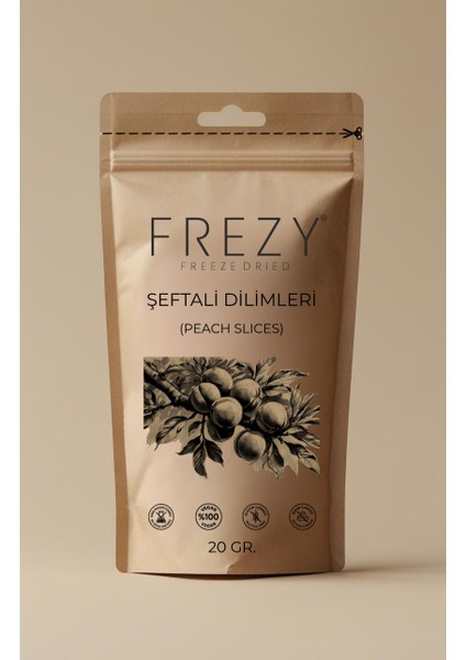 Frezy Freeze Dry Şeftali Dilimleri Dondurularak Kurutulmuş Sağlıklı Atıştırmalık Kuru Meyve Cipsi 20G