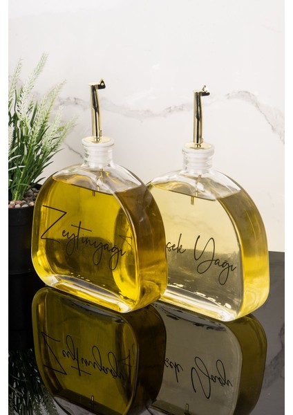 2'li Lüks 500 ml Cam Yağdanlık Seti, Gold Kapak, Zeytinyağı ve Ayçiçek Yağı Için modelleri