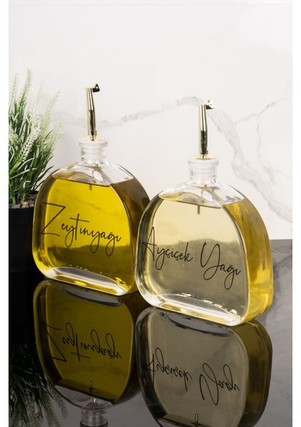 2'li Lüks 500 ml Cam Yağdanlık Seti, Gold Kapak, Zeytinyağı ve Ayçiçek Yağı Için fırsatları
