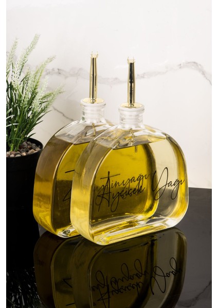 2'li Lüks 500 ml Cam Yağdanlık Seti, Gold Kapak, Zeytinyağı ve Ayçiçek Yağı Için indirimleri