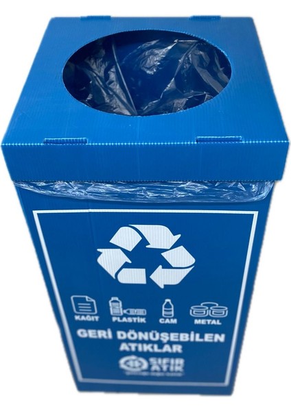 70 Lt Geri Dönüşüm Kutusu, Sıfır Atık Uyumlu, Mavi Renkli