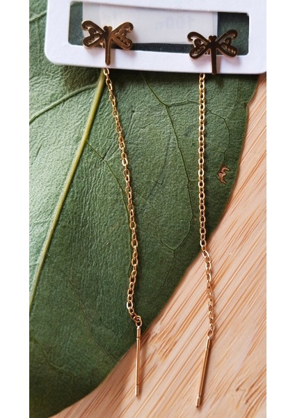 Gold Renk Metalik Figürlü Sallantılı Küpe