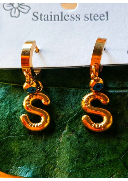 Gold Renk S Harfi Lüks Gösterişli Klips Küpe