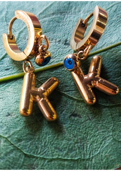 Gold Renk K Harfi Lüks Gösterişli Klips Küpe