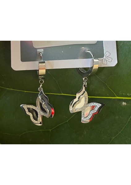 Gümüş Renk Lüks Gösterişli Kelebek Figürlü Küpe