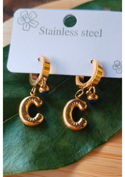 Gold Renk C Harfi Lüks Gösterişli Klips Küpe