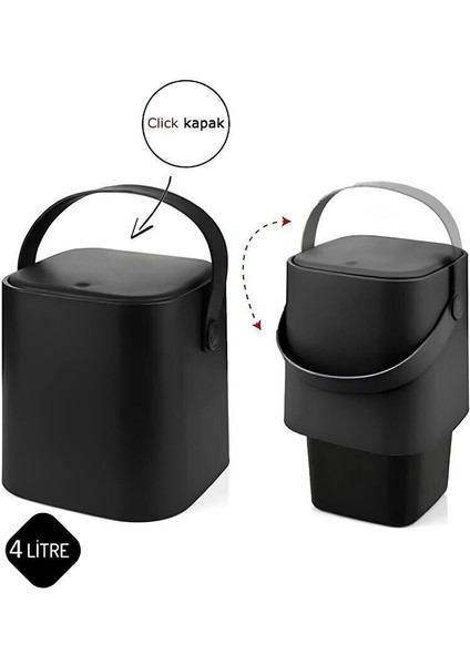 Şık Siyah 4 Lt Sihirli Çöp Kovası, Modern ve Kullanışlı Tasarım