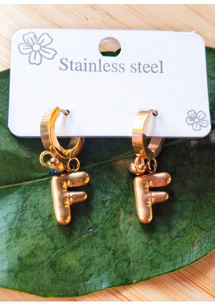 Gold Renk F Harfi Lüks Gösterişli Klips Küpe