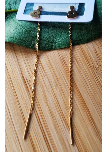 Gold Renk Metalik Gitar Figürlü Sallantılı Küpe