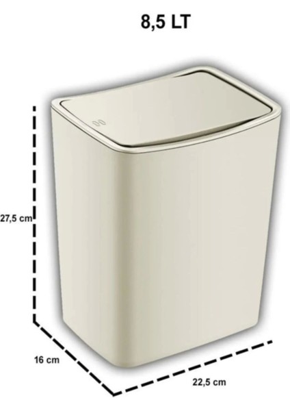 8,5 Litre Bas Aç Kapaklı Temizlik Çöp Kovası, Krem Renk
