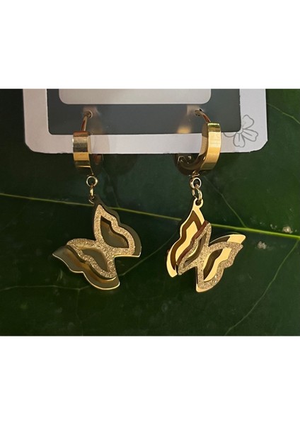 Gold Renk Lüks Gösterişli Kelebek Figürlü Küpe