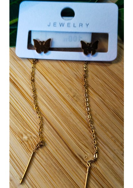 Gold Renk Metalik Kedi Figürlü Sallantılı Küpe