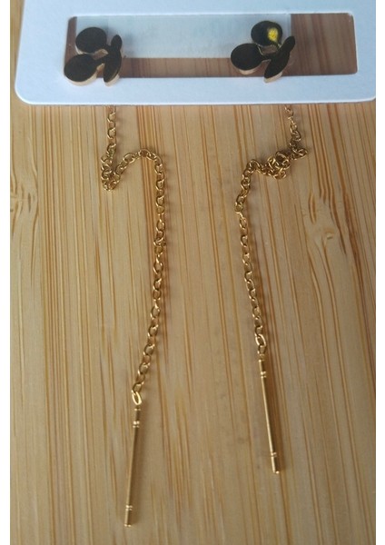 Gold Renk Metalik Kiraz Figürlü Sallantılı Küpe