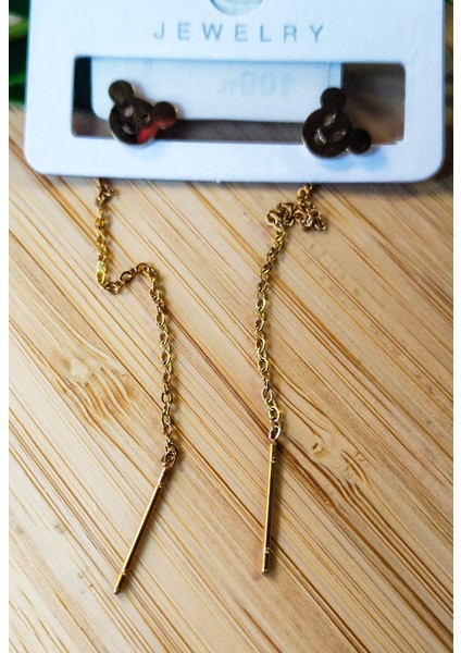 Gold Renk Metalik Figürlü Sallantılı Küpe