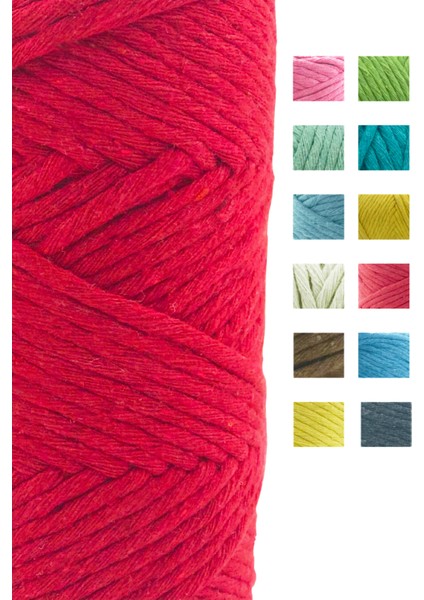 Kırmızı Pamuk Makrome İpi 3 mm 70 mt Duvar Süsü, Saksı Askılığı, Dıy Hobi İçin Yumuşak ve Dayanıklı