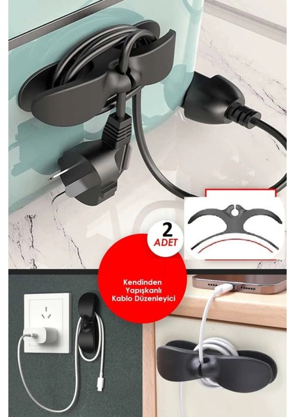 Yapışkanlı Kablo Sabitleyici Düzenleyici Çok Amaçlı Organizer Airfryer Kablo Sarma Aparatı 2 Adet fiyatları