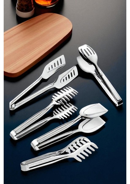 Mutfak Maşa Seti - Makarna Pasta Salata Çok Amaçlı Maşa 5 Li Set 304 Paslanmaz Çelik 721971