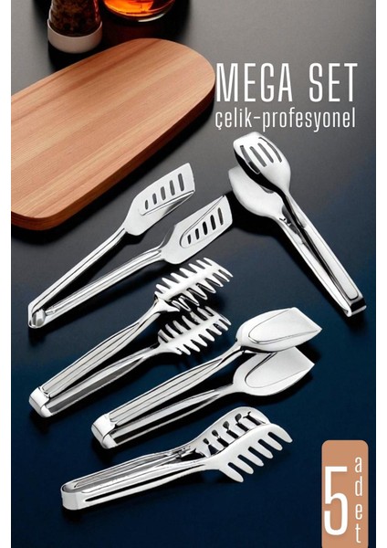 Mutfak Maşa Seti - Makarna Pasta Salata Çok Amaçlı Maşa 5 Li Set 304 Paslanmaz Çelik 721971 fiyatları