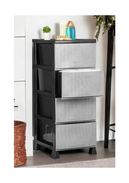 Büyük Boy 4 Katlı Hasır Kapaklı Çok Amaçlı Şifonyer Sebzelik Komodin Düzenleyici | 4 Çekmeceli Gri Kapaklı Komodin fiyatları