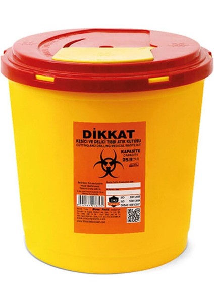 25 Litre Sağlık Atık Kutusu, 2 Adet, Sarı, Hijyenik ve Güvenli Kullanım