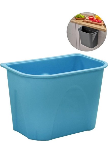 6 Litre Mavi Plastik Askılı Kapaksız Çöp Kutusu, Mutfak ve Banyo Için Ideal