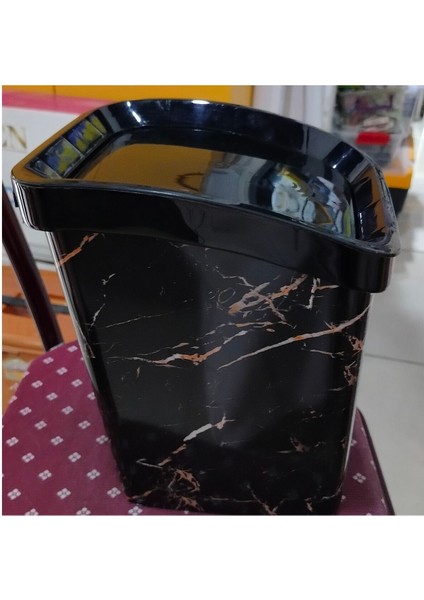 5 Litre Mermer Desenli Şık Çöp Kovası, Siyah Renk