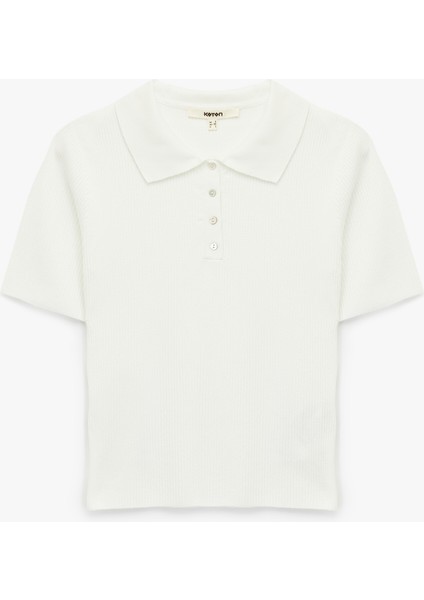 Yarım Düğmeli Kısa Kollu Triko Polo Yaka Kazak