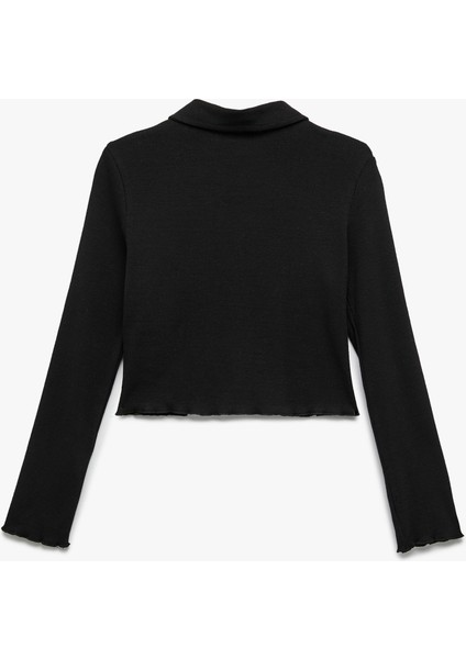 Pamuklu Uzun Kollu Gömlek Yaka Crop Tişört fiyatları