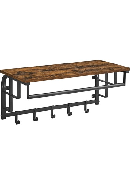 Raflı Duvar Portmanto, 5 Çıkarılabilir Kancalı Duvar Rafı, Asma Çubuklu Duvara Monte Asma Raf LCR12BX